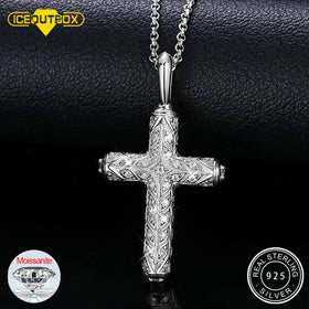 925 Sterling Silver Moissanite Cross Pendant Necklace For Women , Men